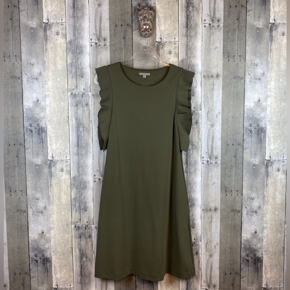 COS Knit Ruffle Sleeve A Line Dress in Army Olive Green Size Small. - Picture 1 of 9